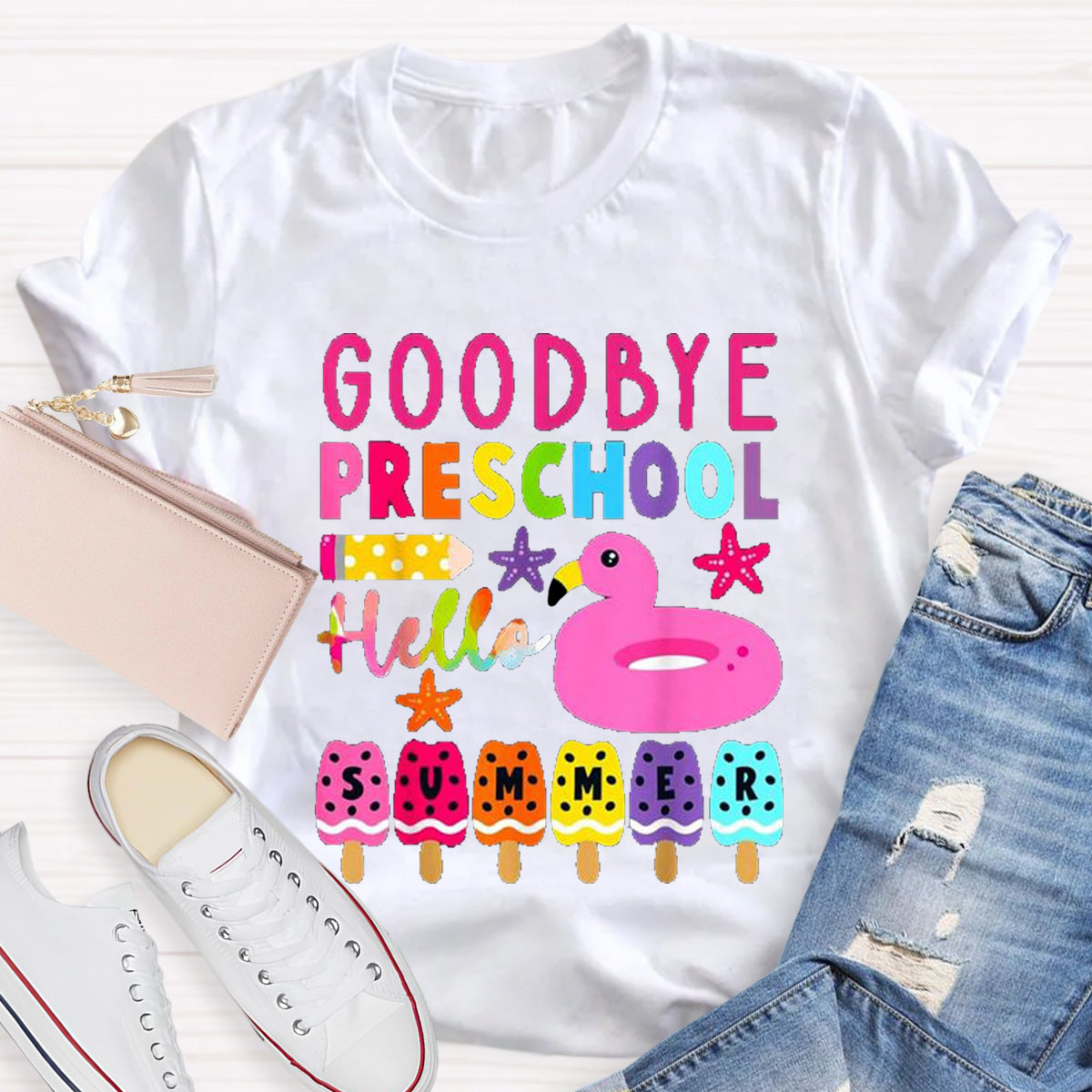 Personalized Grade Goodbye Preschool Hello Summer  Teacher T-Shirt