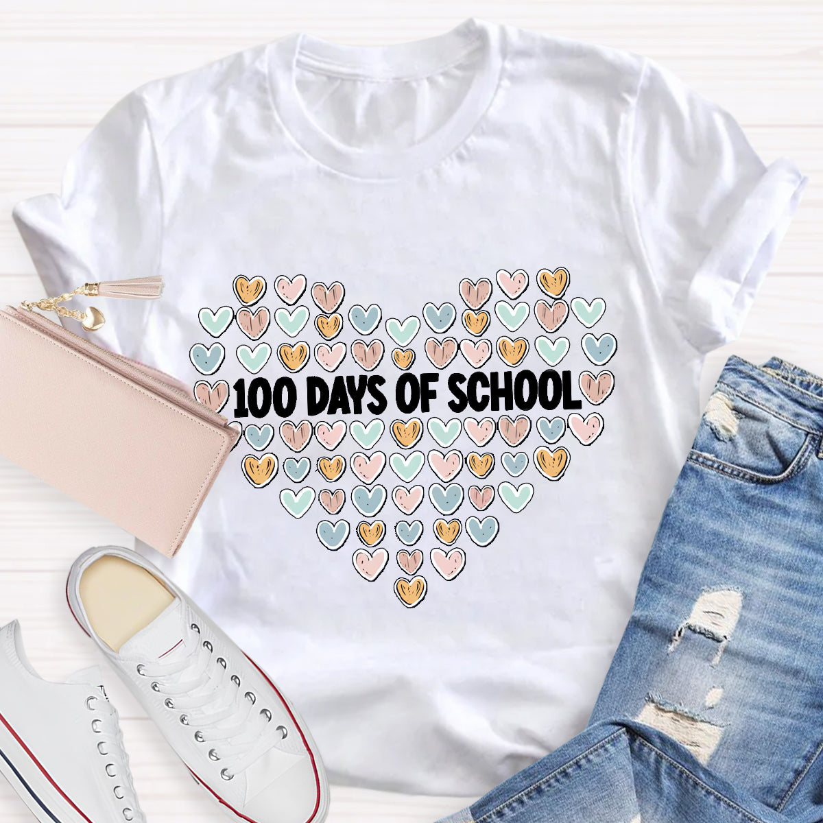 100 Days Of School Heart Teacher T-Shirt