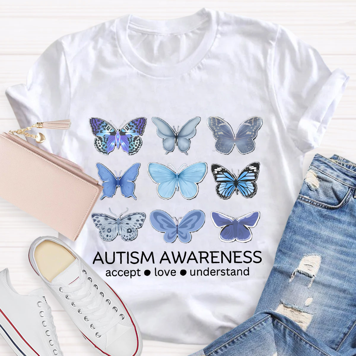 Autism Awareness Butterfly Teacher T-Shirt