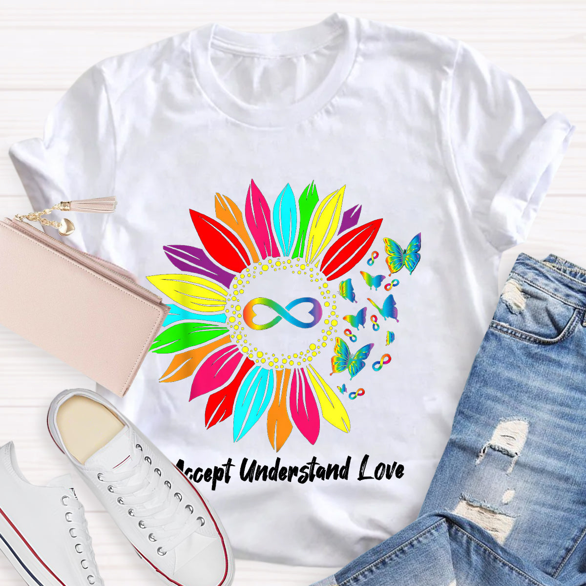 Accept Understand Love Colorful Sunflower T-Shirt