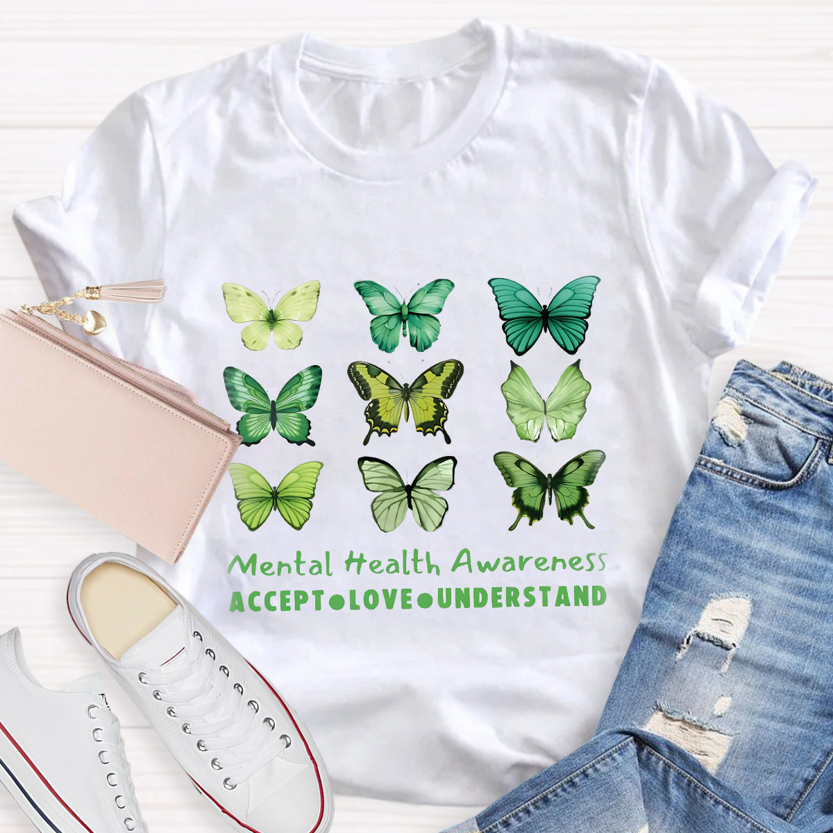 Accept Love Understand Butterfly Mental Health Awareness T-Shirt