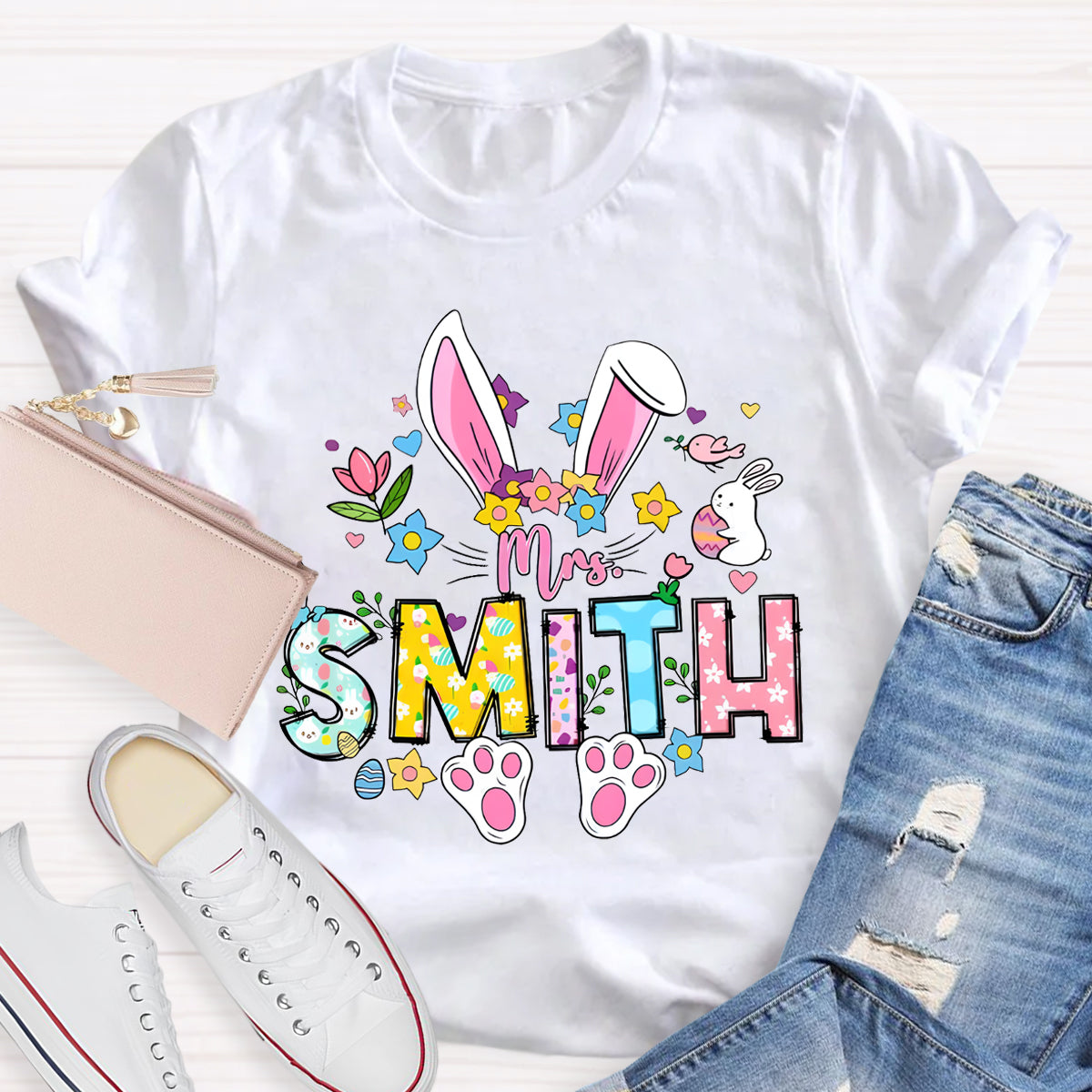 Personalized Easter Bunny Teacher T-Shirt