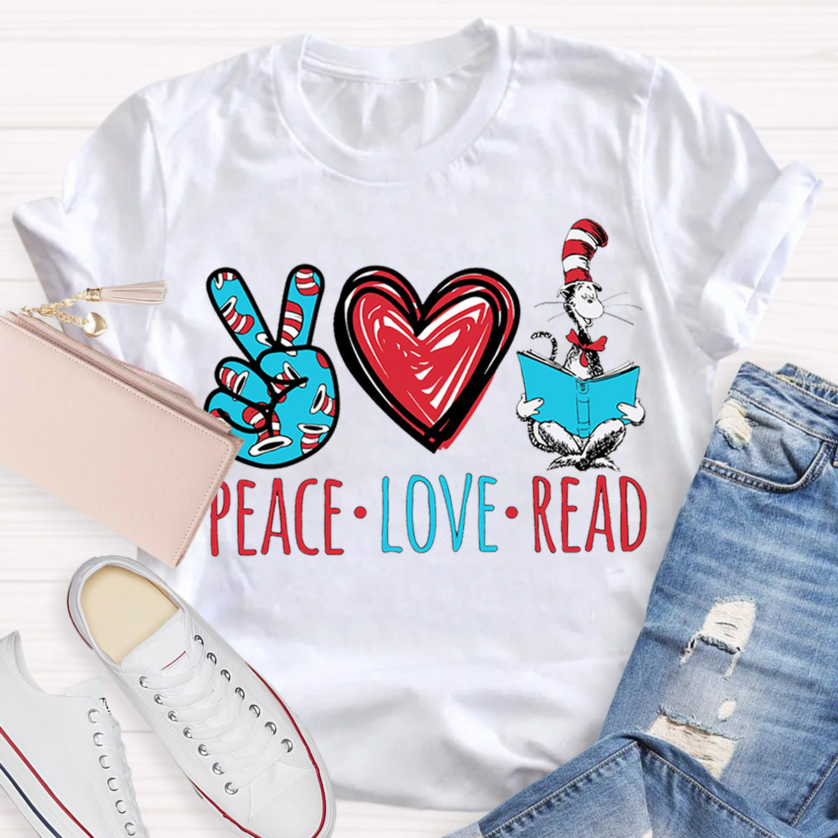 Dr. Seuss Peace Love Read Teacher T-Shirt