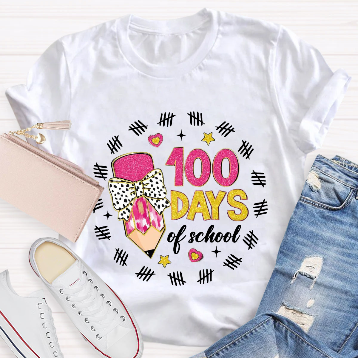 100 days of School Bow Teacher T-Shirt