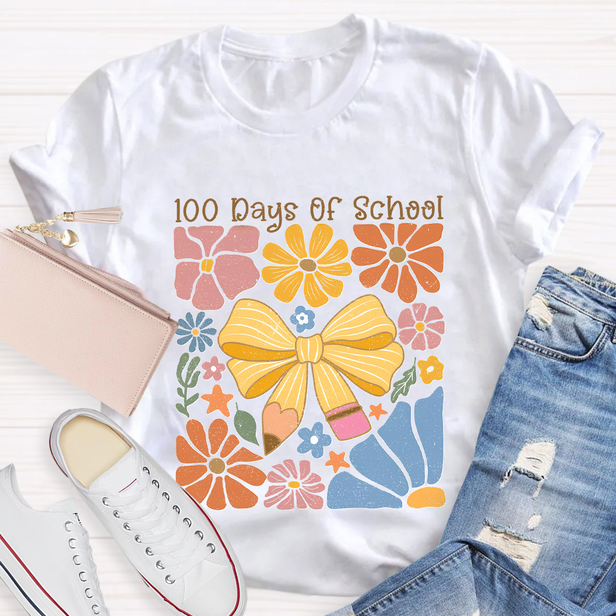 100 Days Of School Floral Teacher T-Shirt