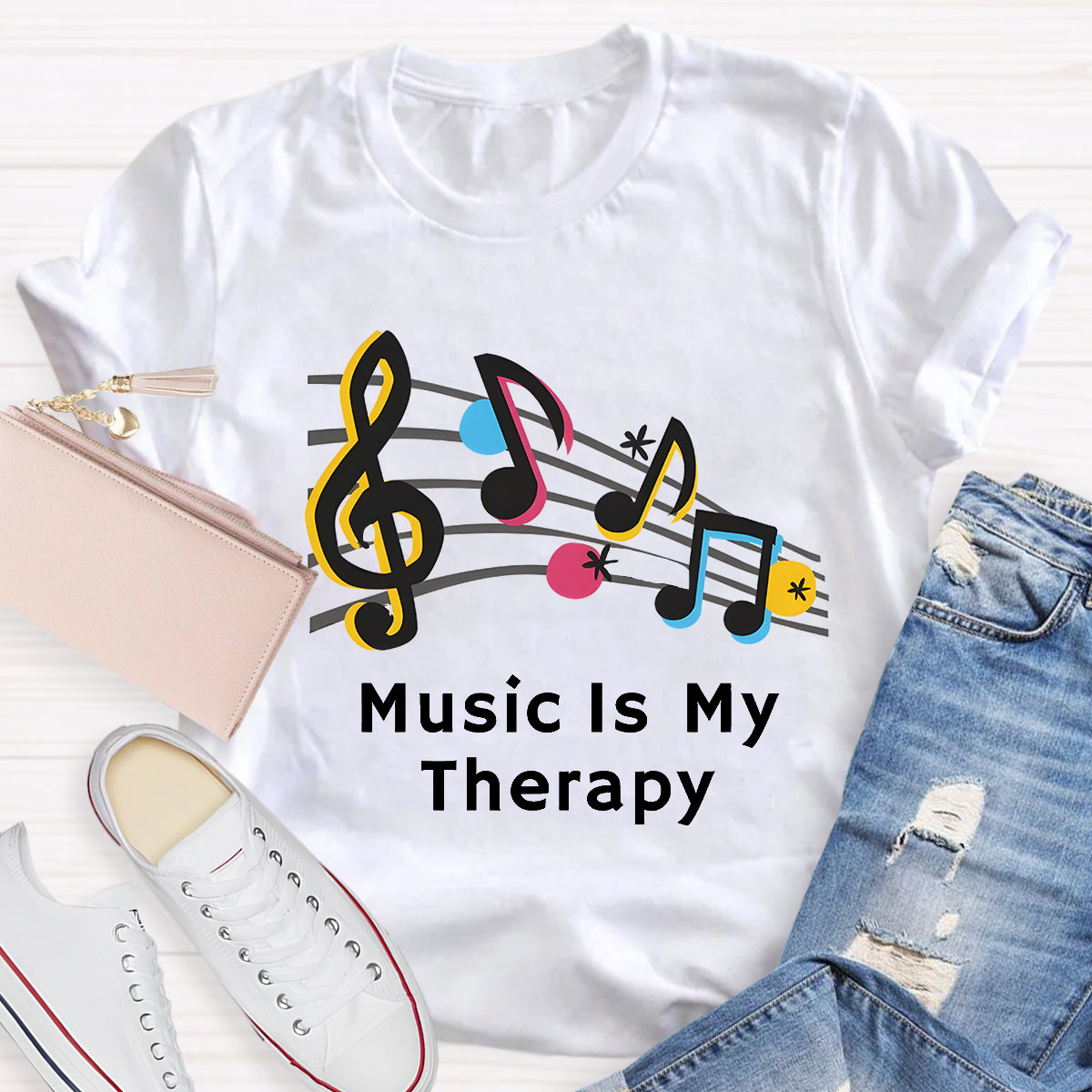 Music Is My Therapy Teacher T-Shirt