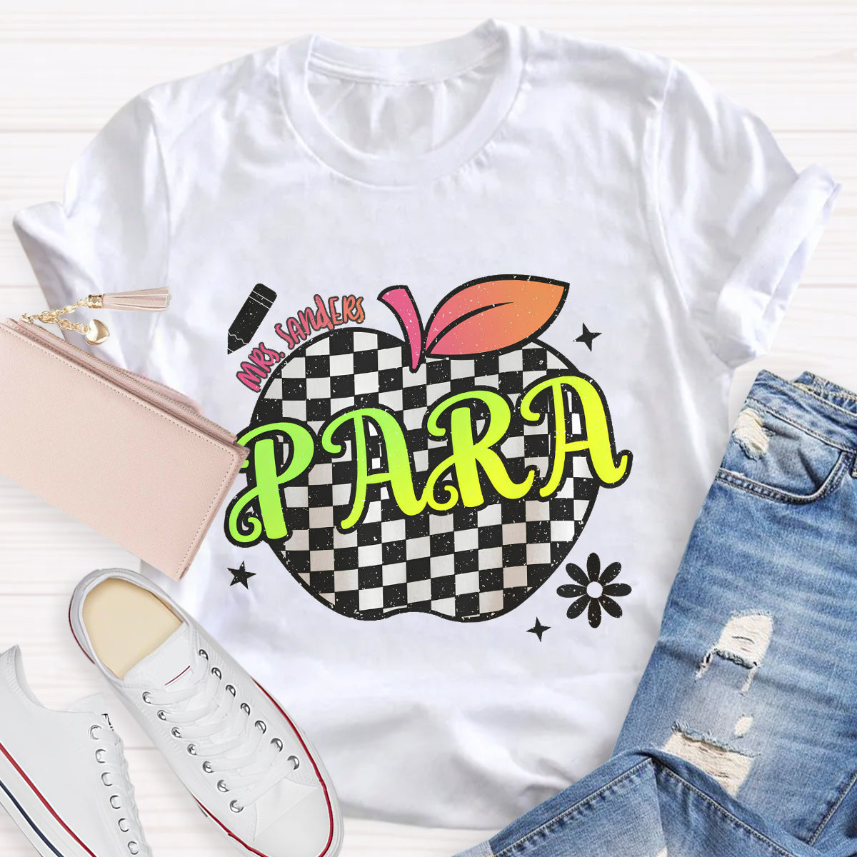 Personalized Para Teachers Name Apple Teacher T-Shirt