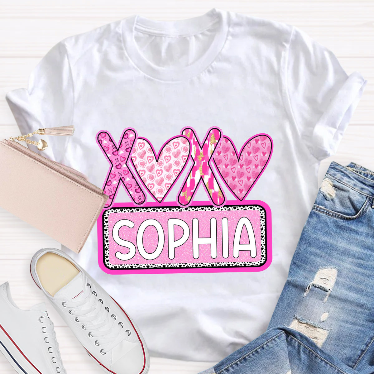 Personalized Name Pink Heart Sophia T-Shirt