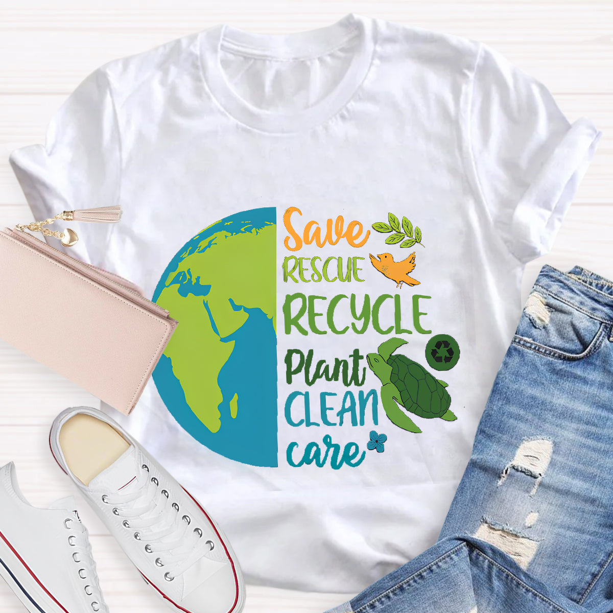 Save Rescue Recycle Plant Clean Care Earth Day T-Shirt