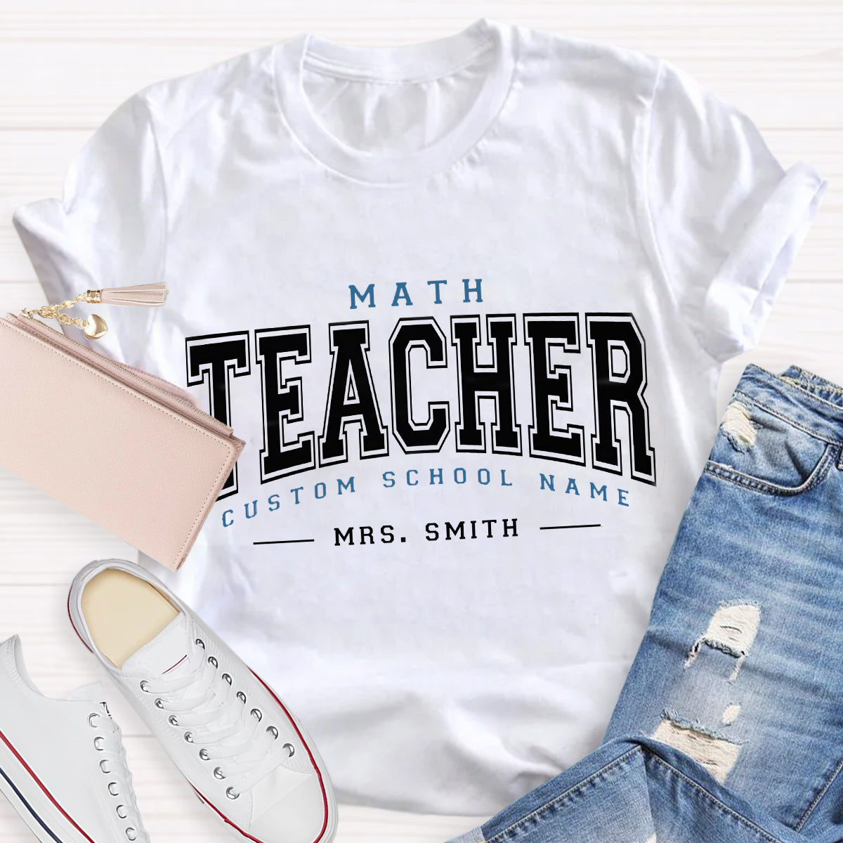 Personalized School Name And Teacher Name Math Teacher T-Shirt