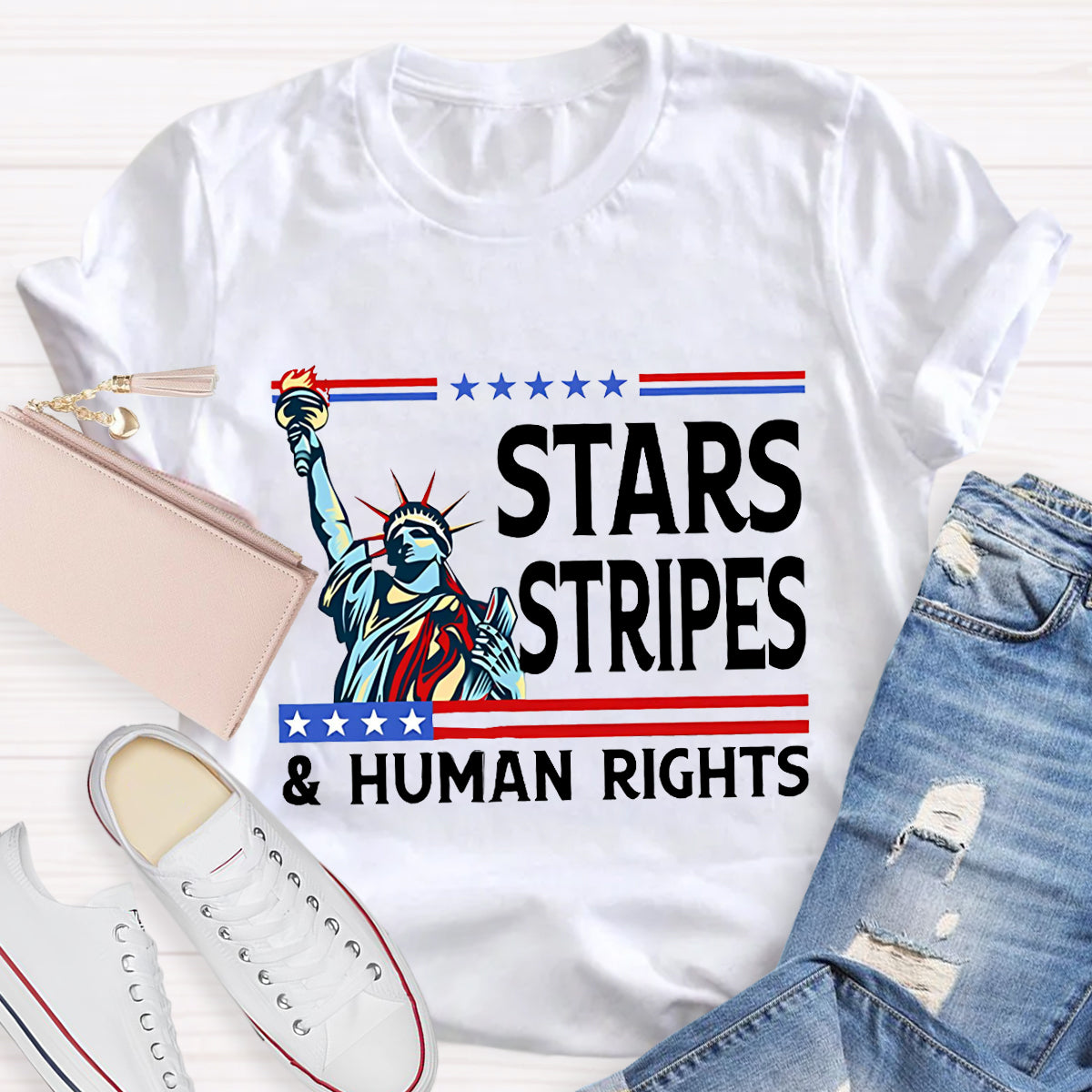Stars Stripes And Human Rights Teacher T-Shirt
