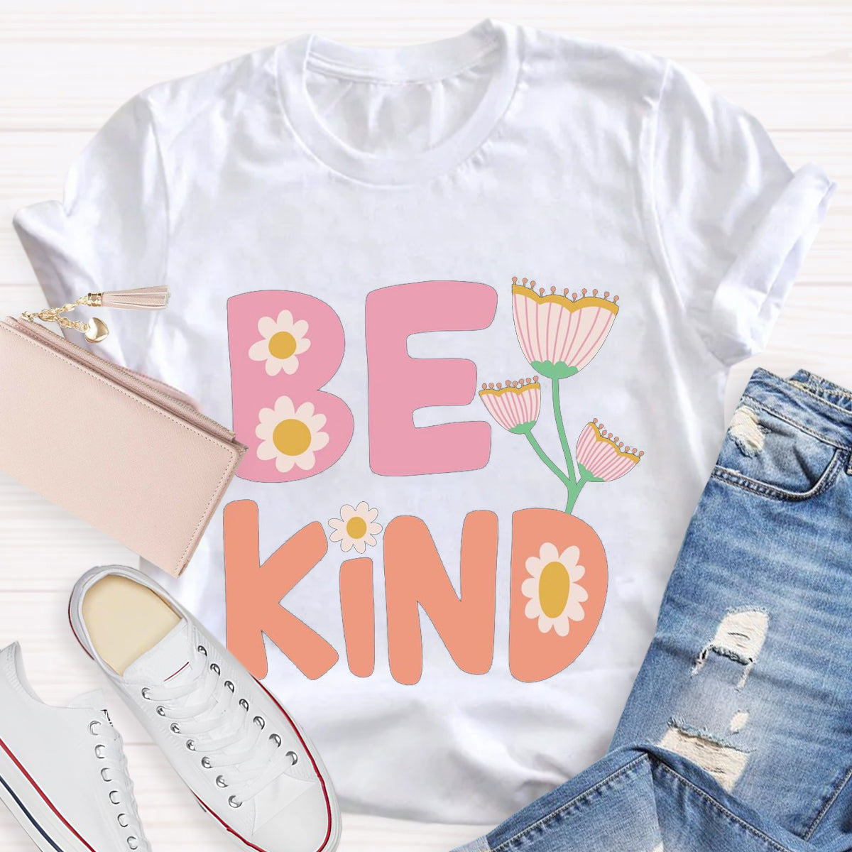 Be Kind Pink Flower Teacher T-Shirt