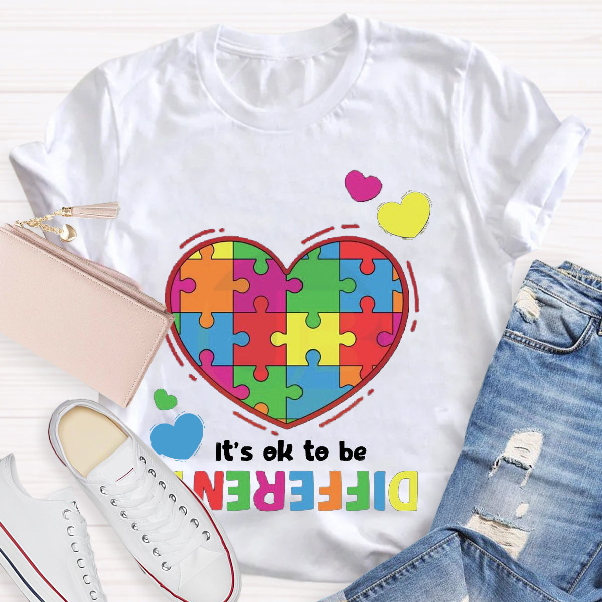 It's Ok To Be Different Colorful Heart T-Shirt