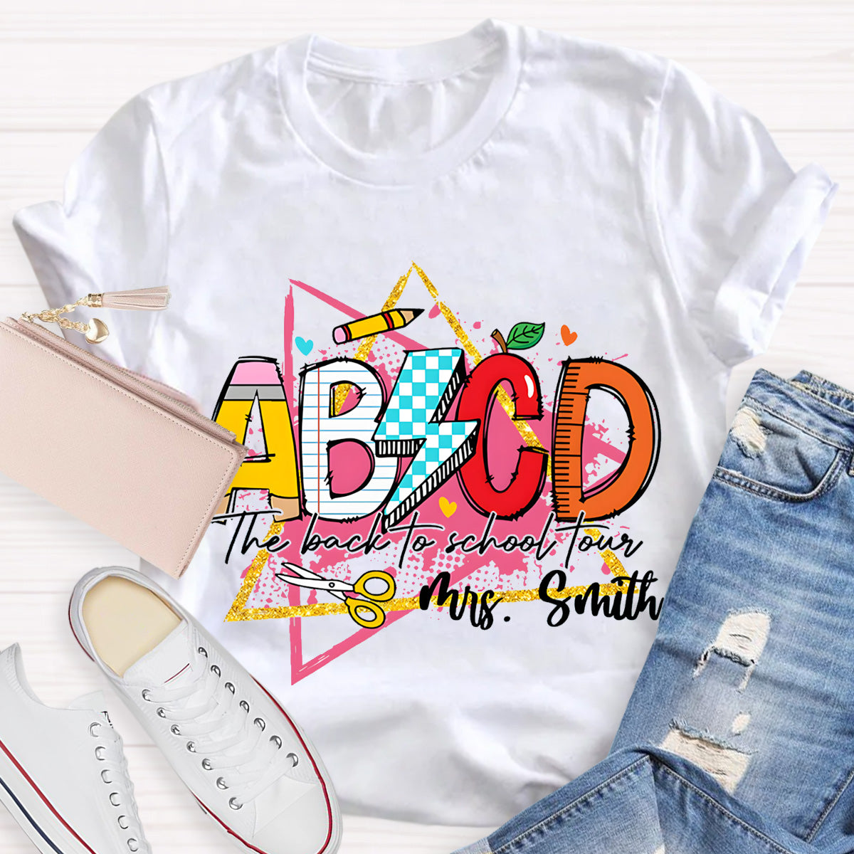 Personalized Name ABCD The Back To School Tour Teacher T-Shirt