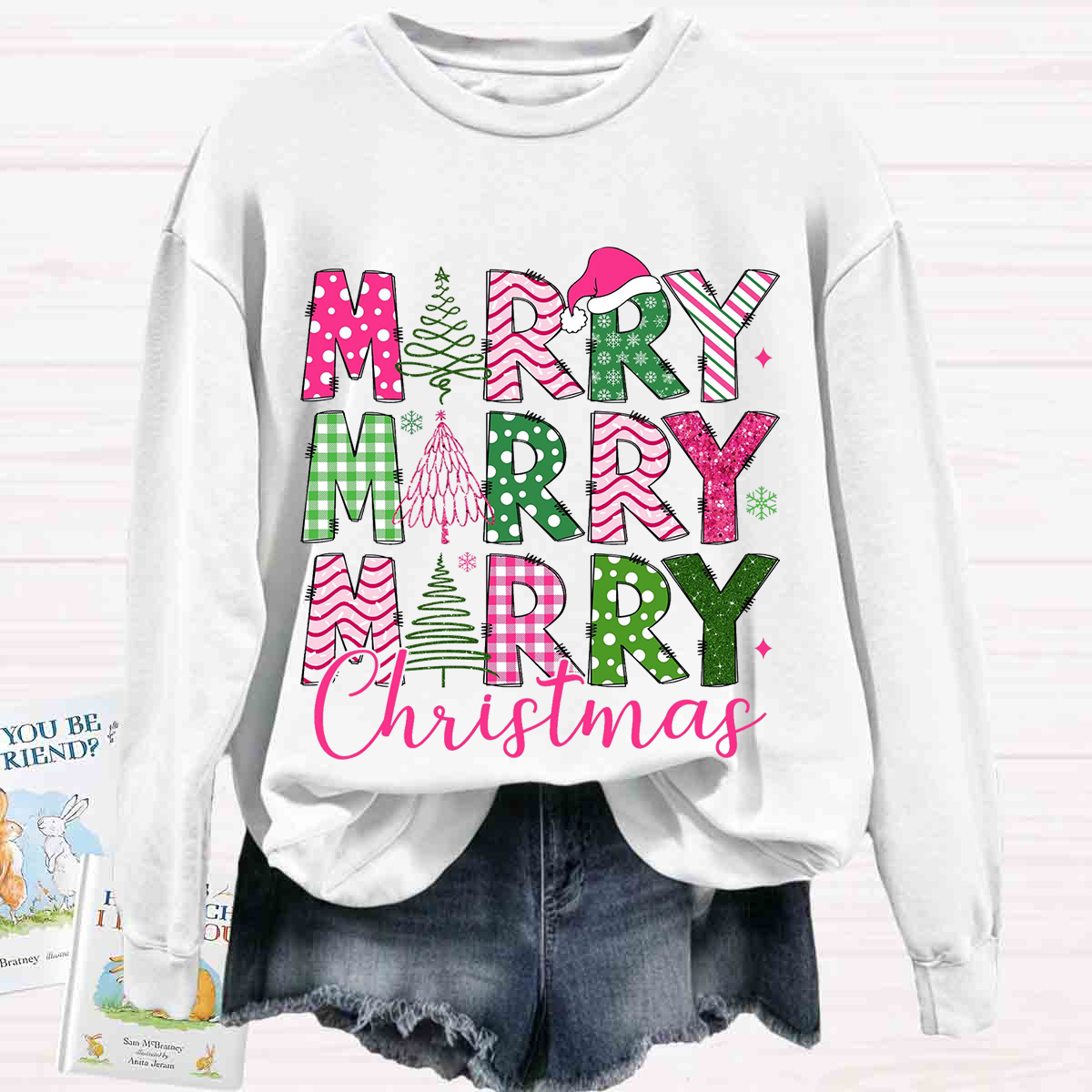 Merry Christmas Tree Geometric Pattern Design Sweatshirt