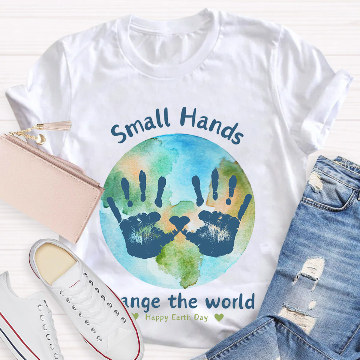 Earth Day Activity Handprint Small Hands Teacher T-Shirt