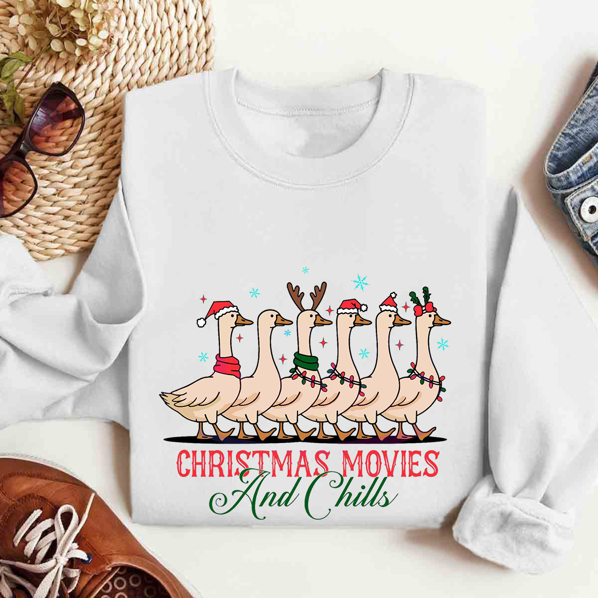 Christmas Movie And Chills Merry Duckmas Christmas Light Sweatshirt