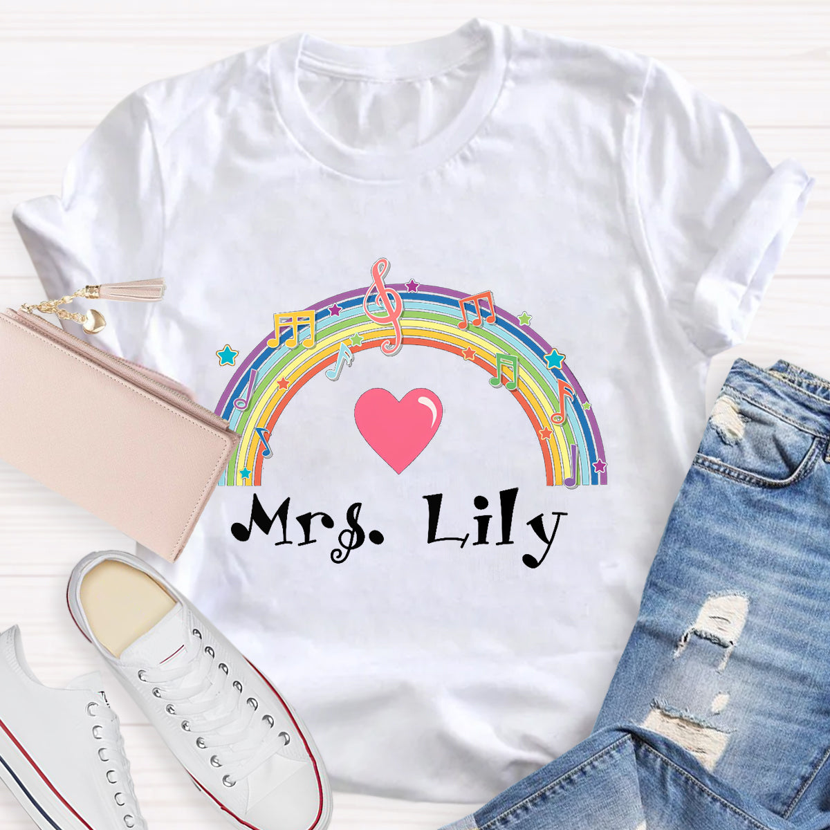 Personalized Music Teacher Name Rainbow T-Shirt