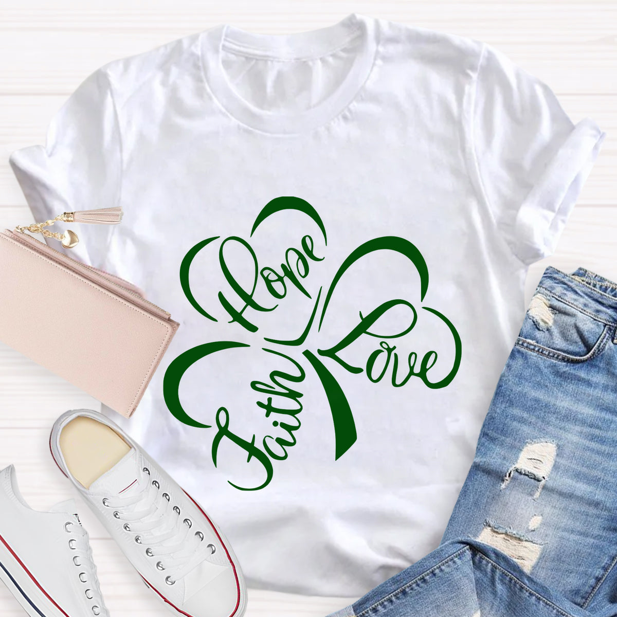 Hope Love Faith Shamrock T-Shirt