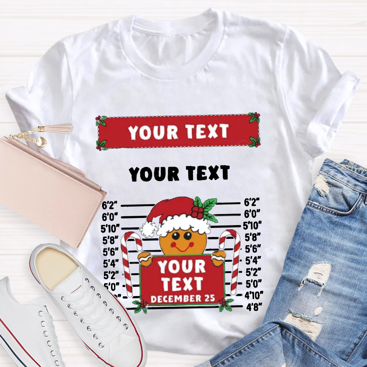 Personalized Text Funny Gingerbread Inmate Christmas Teacher T-Shirt