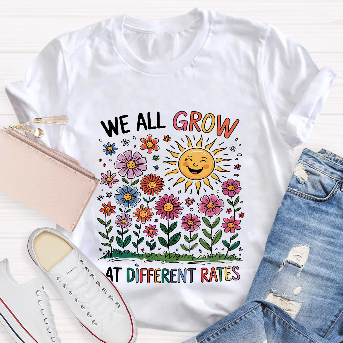We All Grow At Different Rates Floral Teacher T-Shirt