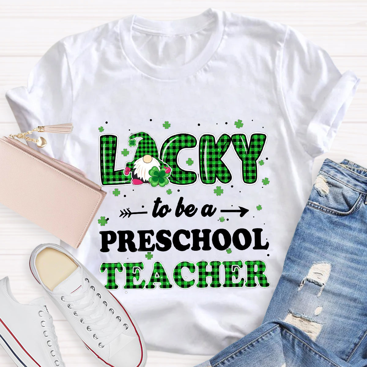 Personalized Grade Lucky To Be A Preschool Teacher  T-Shirt