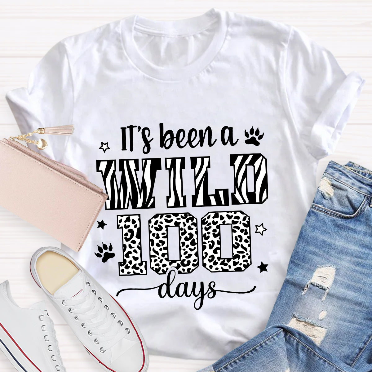 Zebra And Leopard Design It's Been A Wild 100 Days T-Shirt