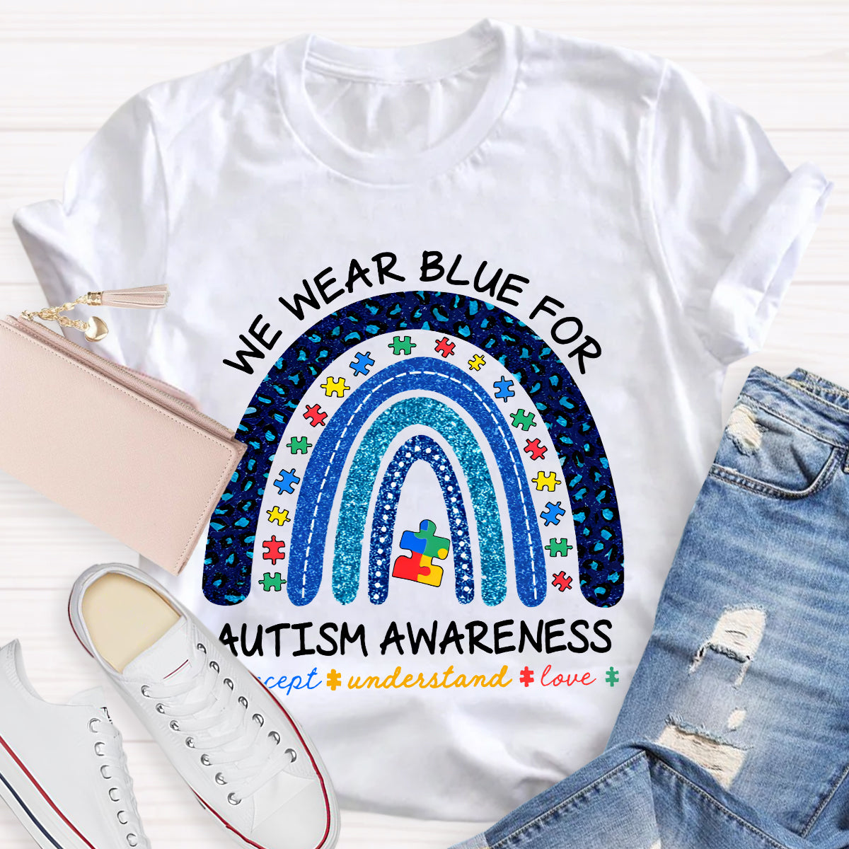 We Wear Blue For Autism Awareness Teacher T-Shirt