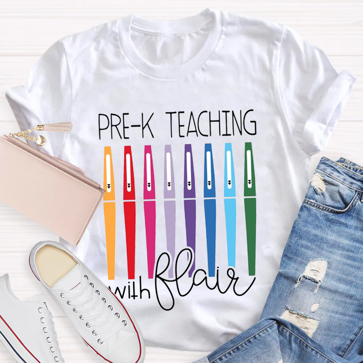 Personalize Grade Pre-k Teaching With Flair Teacher T-Shirt