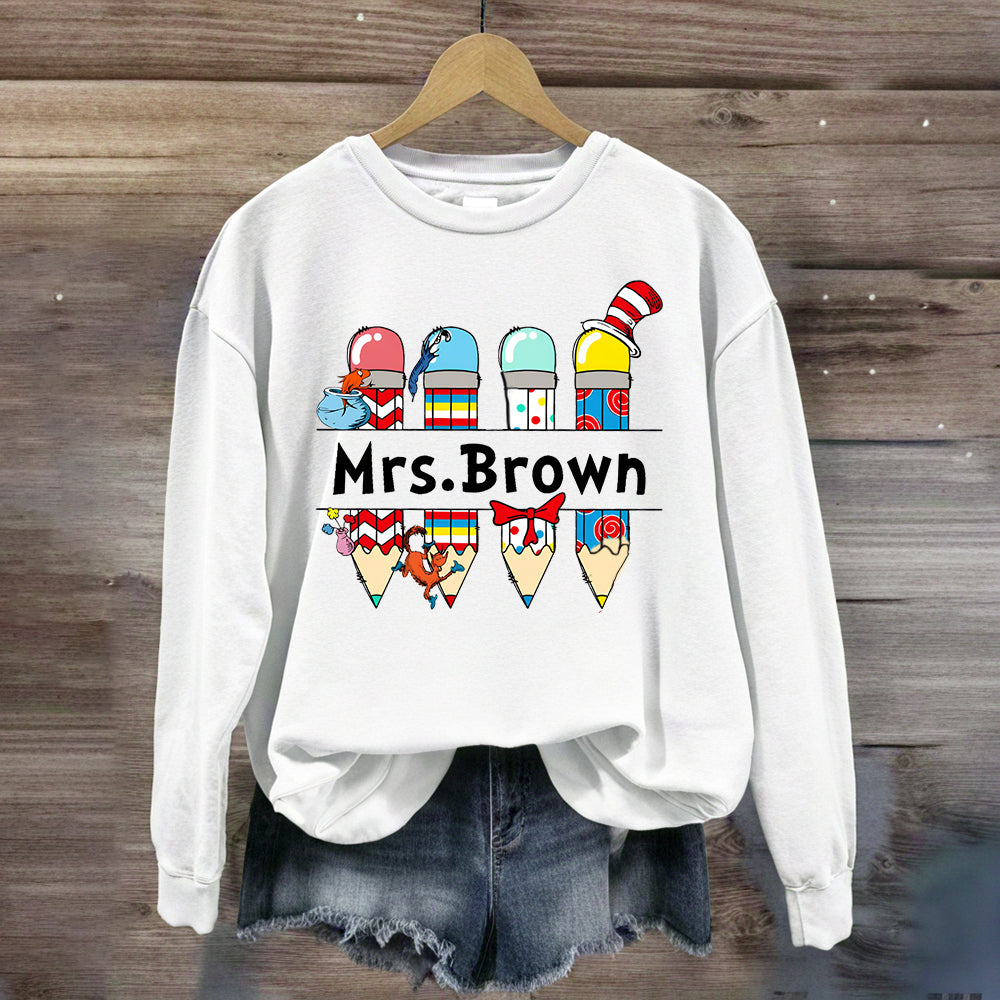 Personalized Name Reading Children Books Mrs. Brown Sweatshirt