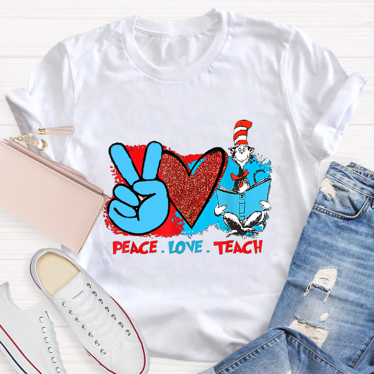 Peace Love Teach Children's Books T-Shirt