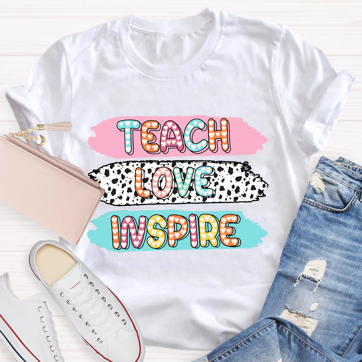 Teach Love Inspire Dot Light Teacher T-Shirt