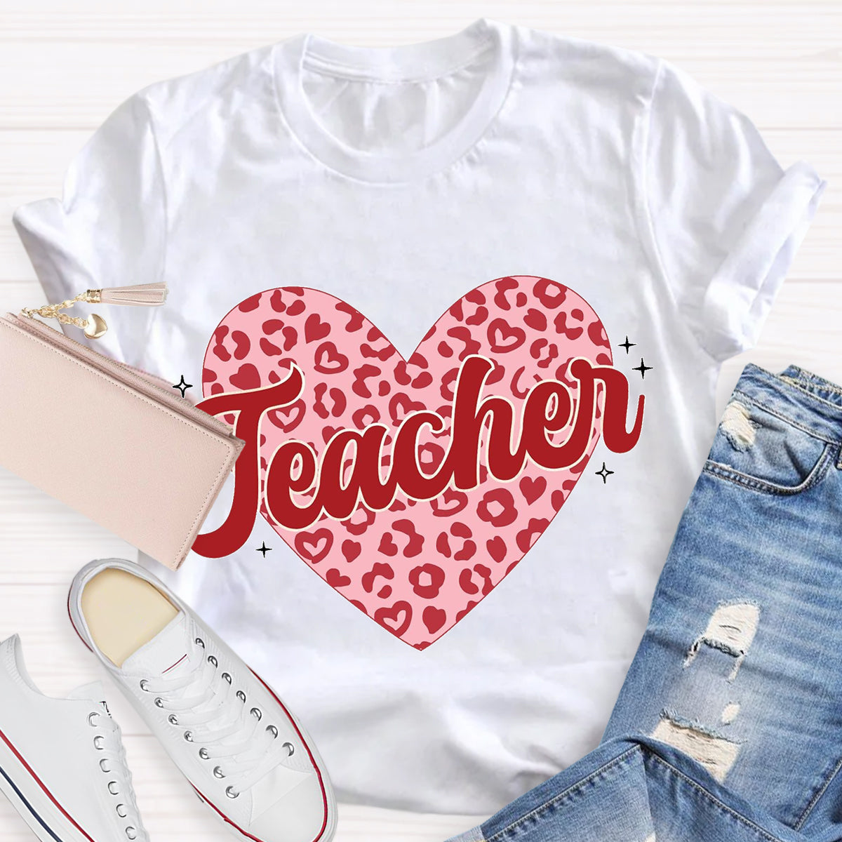 Checkered Heart Teacher T-Shirt