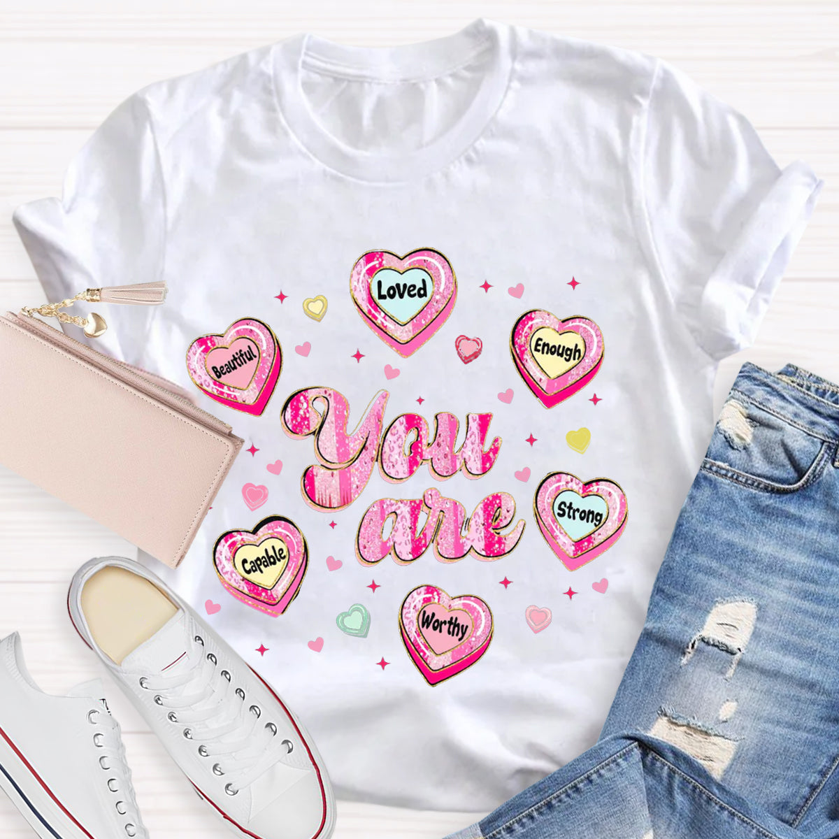 Teacher Valentine Brushstroke Heart Valentines Day T-Shirt