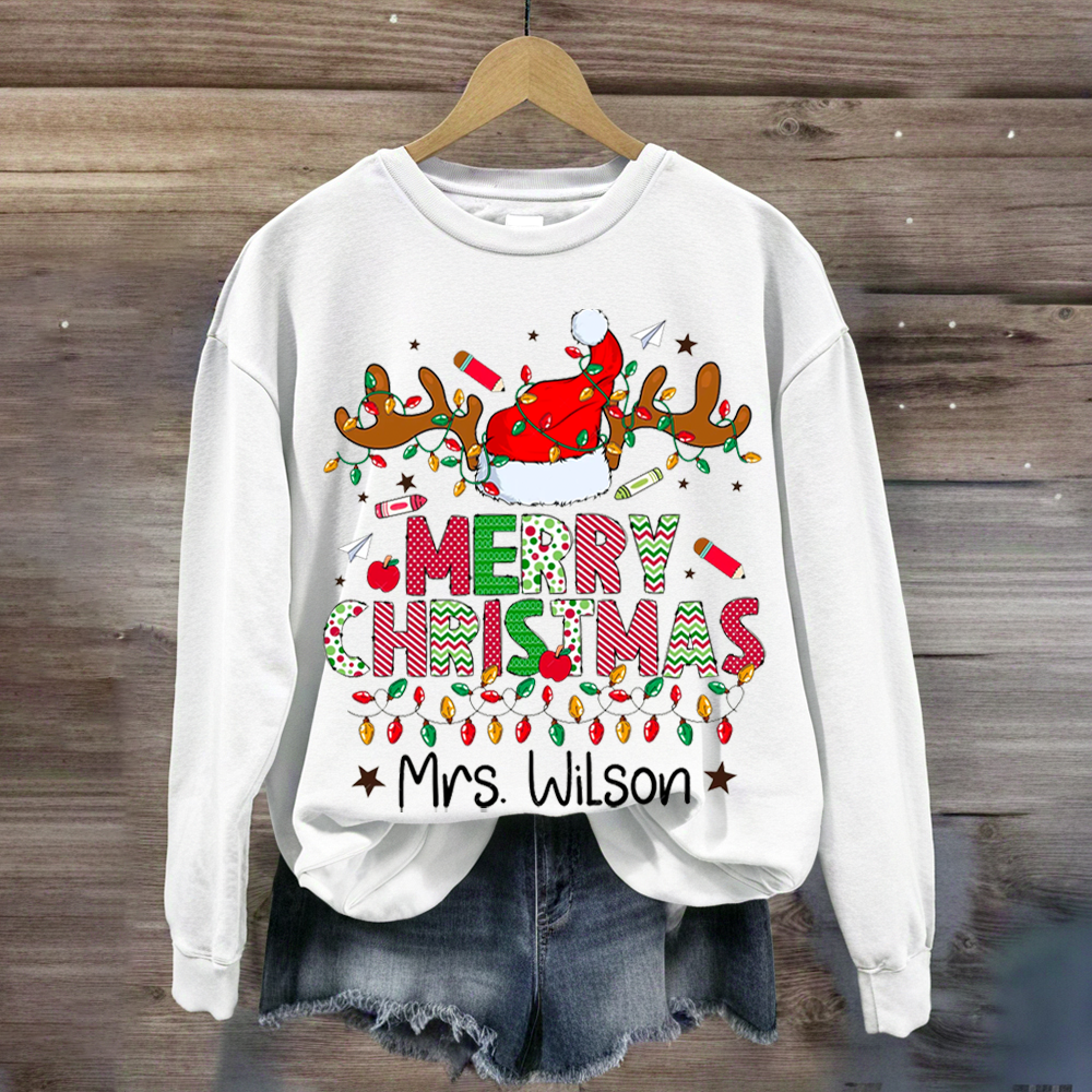 Bundle Christmas Teacher Reindeers Custom Name Sweatshirt