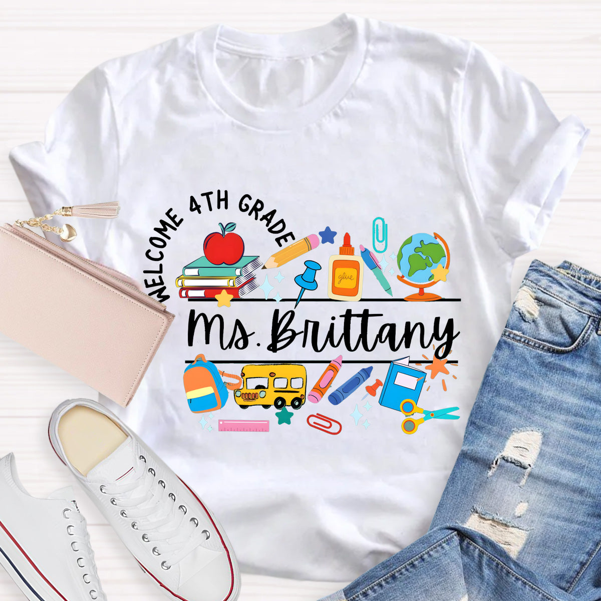 Personalized Grade And Name Welcome 4th Grade Teacher T-Shirt