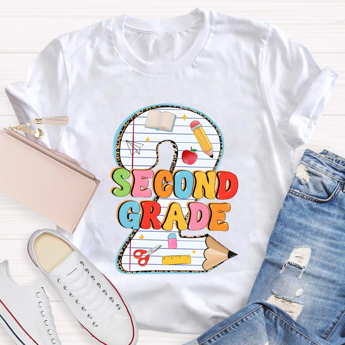 Personalized Grade Pencil Number Second Grand Teacher T-Shirt