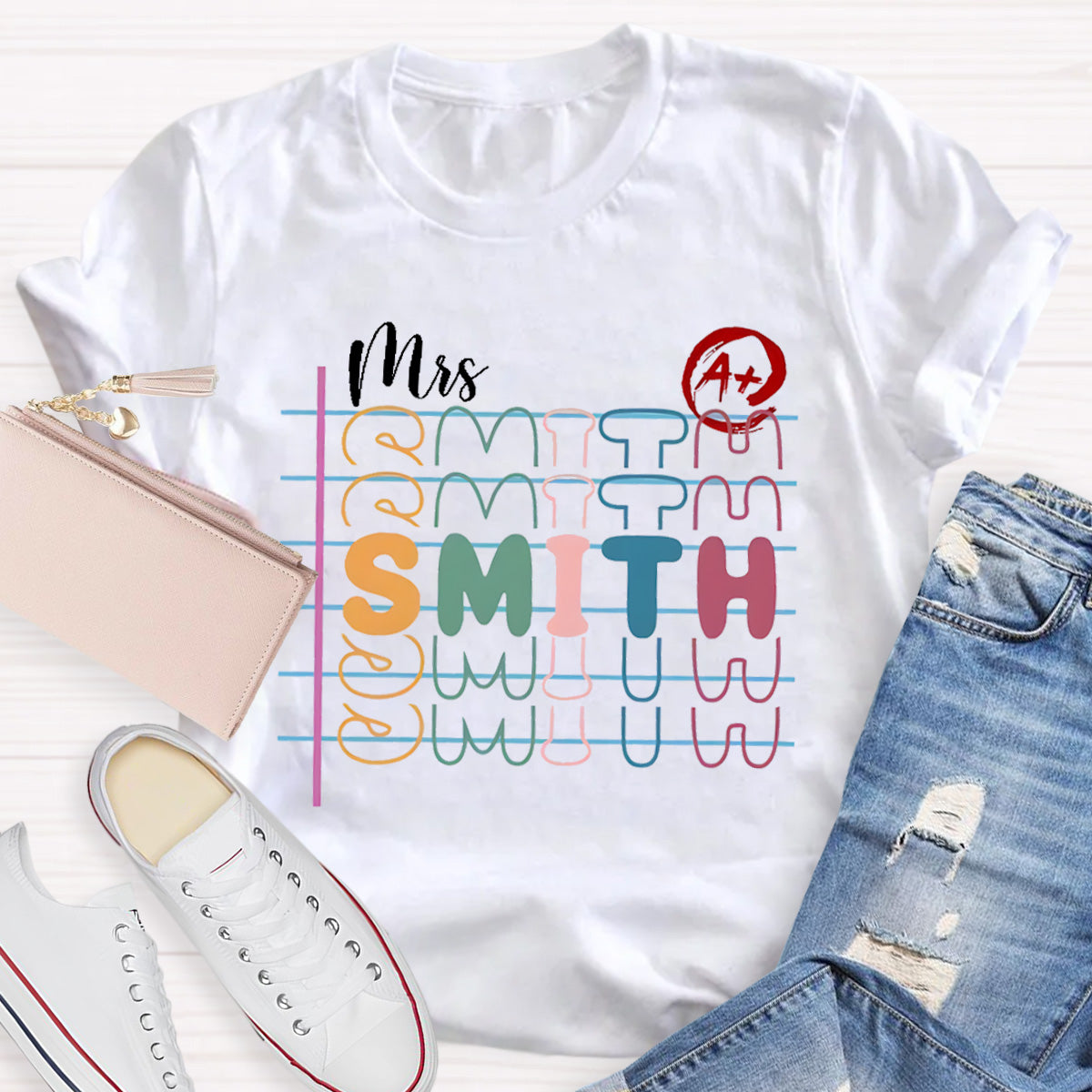 Personalized  Name Colorful Letters  Teacher T-Shirt