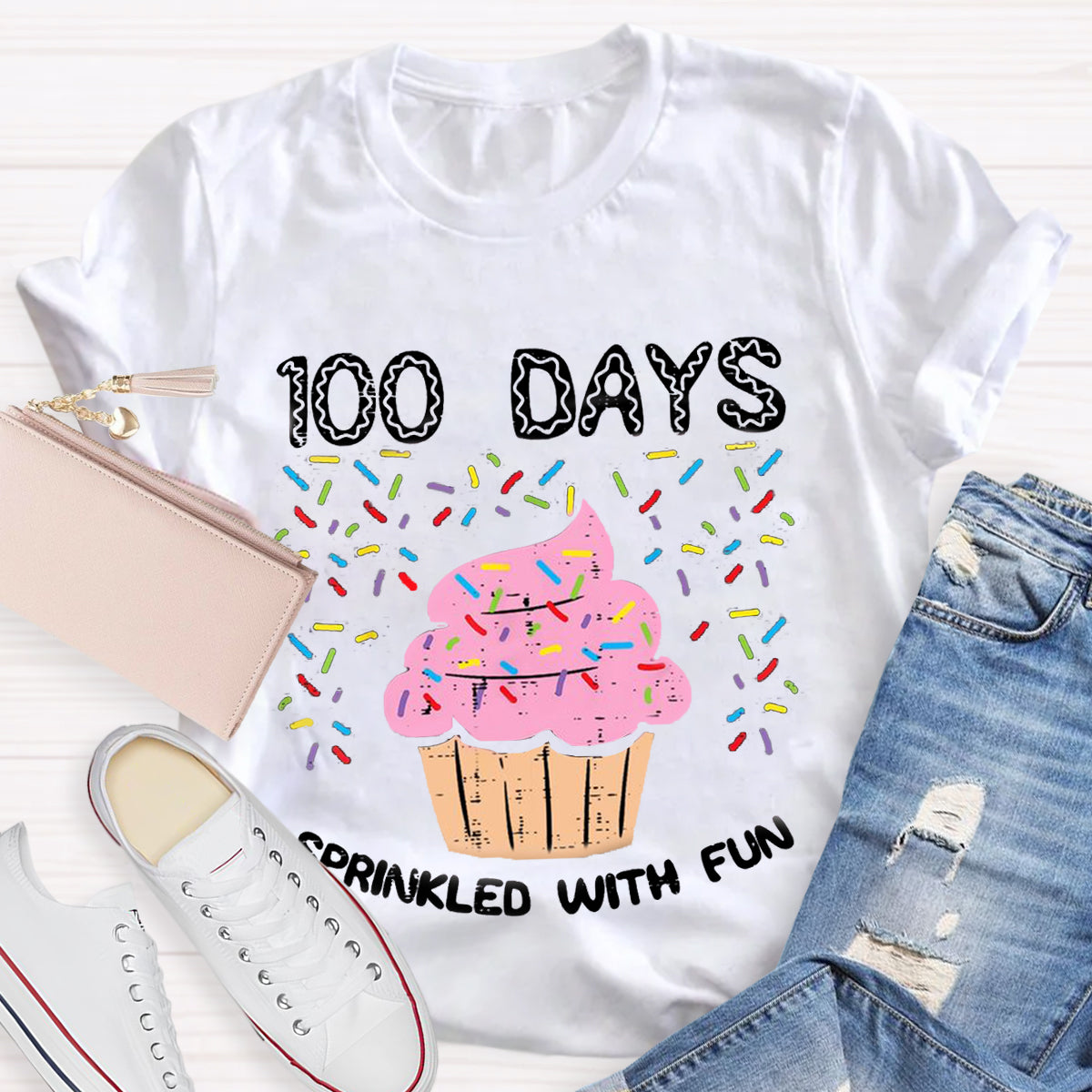 100 Days Sprinkled With Fun Cupcake Teacher T-Shirt