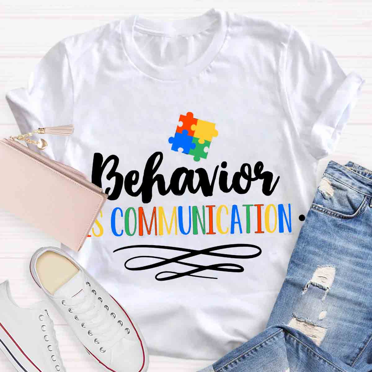 Behavior Is Communication Special Education Jigsaw Puzzle Print T-Shirt