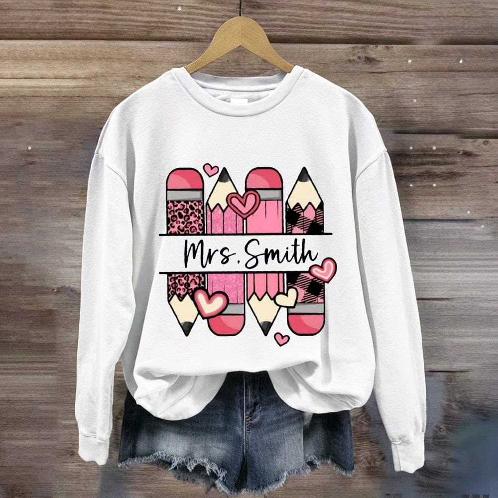 Personalized Name Pink Pencil Heart Sweatshirt