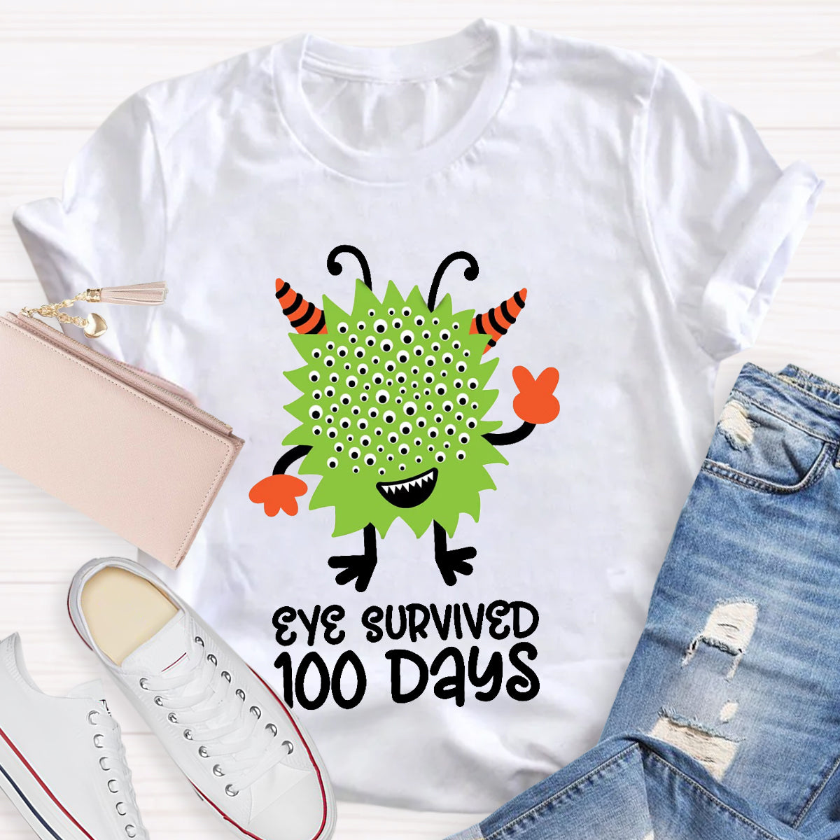 Eye Survived 100 Days Teacher T-Shirt