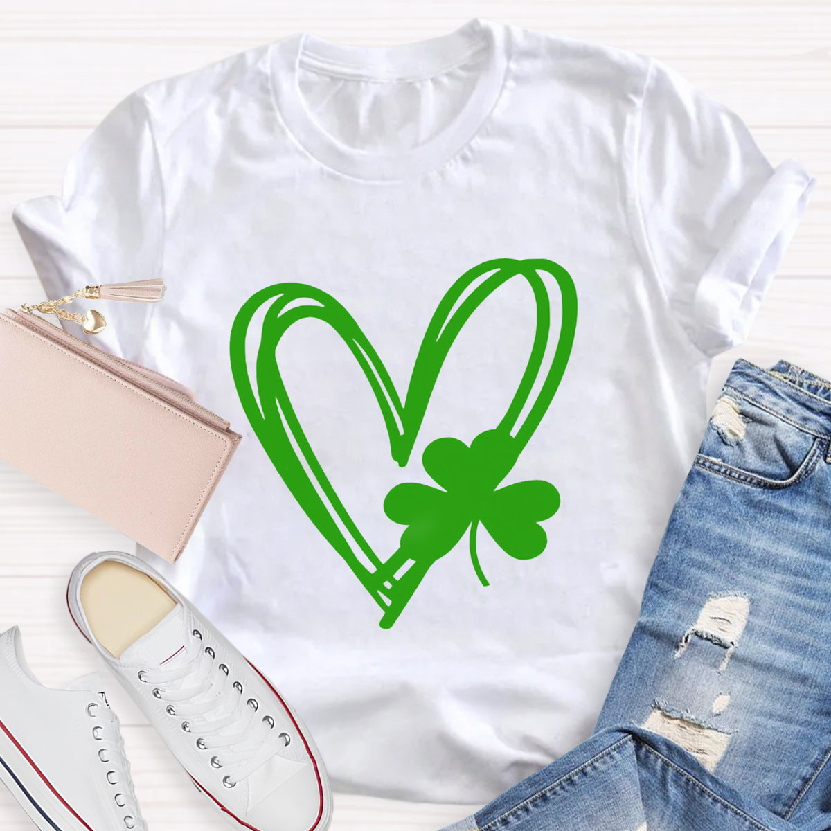 Shamrock And Hand Drawn Heart St Patty's Day T-Shirt