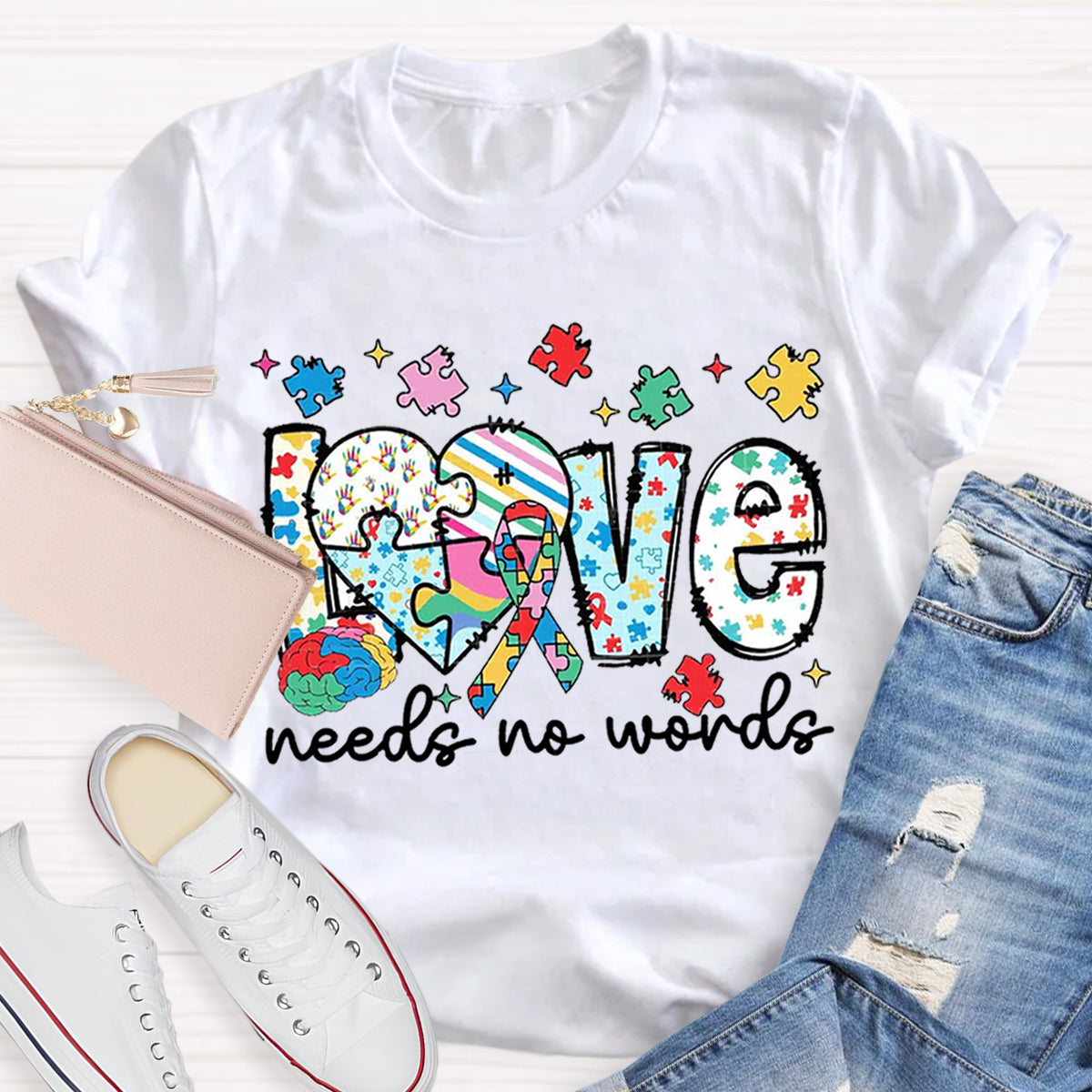 Love Needs No Words Autism Teacher T-Shirt