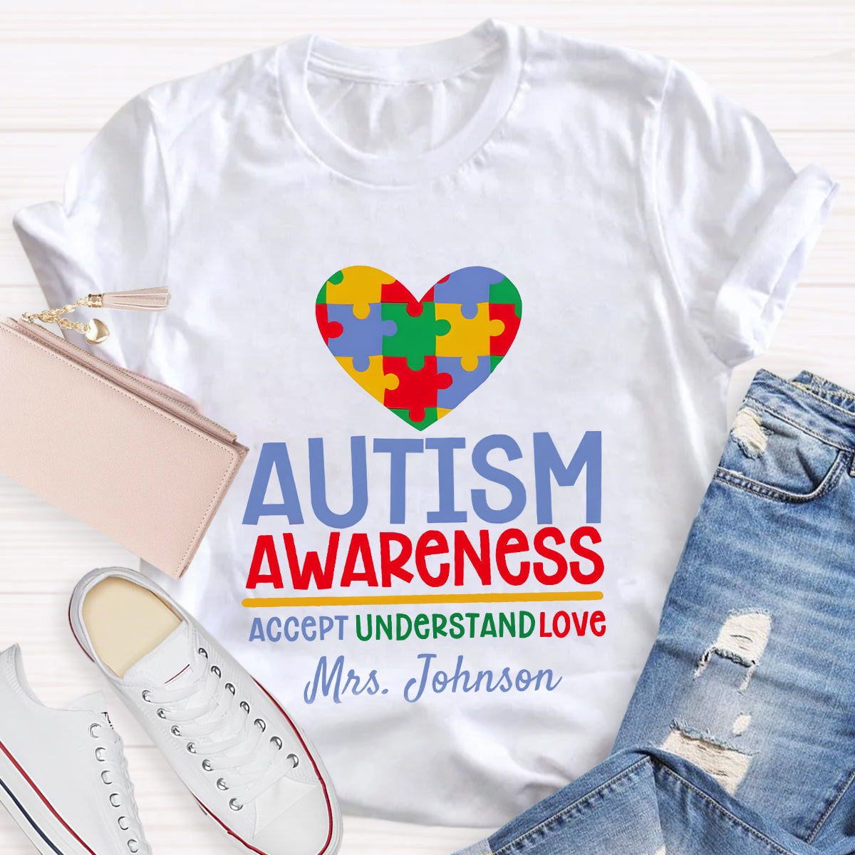 Personalized Autism Awareness Accept Understand Love Teacher T-Shirt