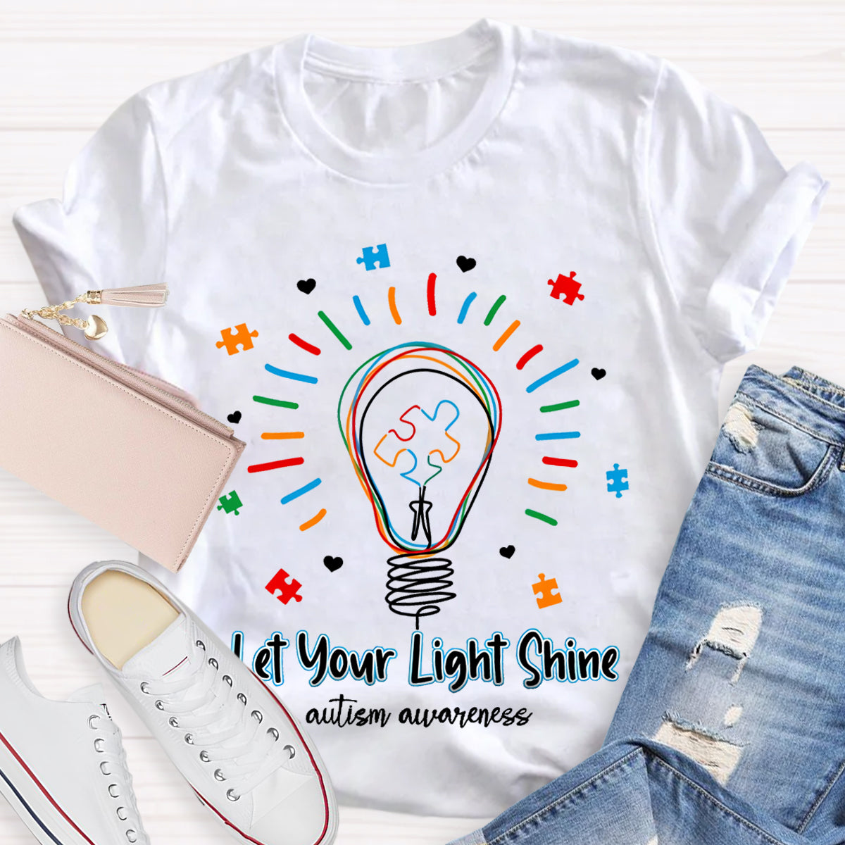 Let Your Light Shine Autism Awareness Teacher T-Shirt