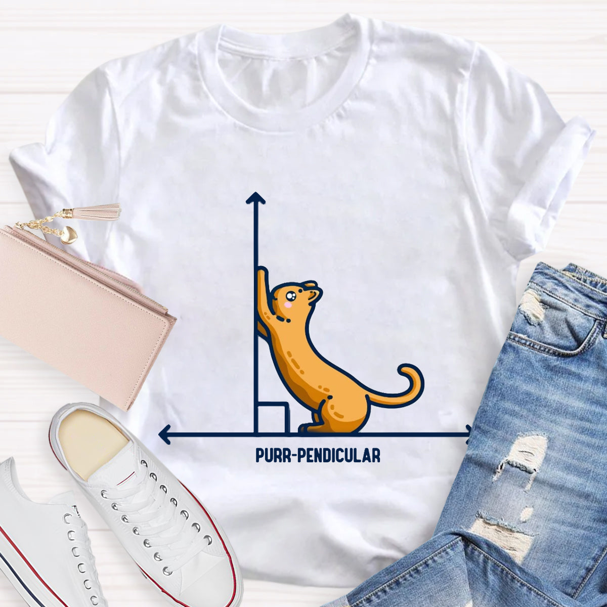 Purr-Pendicular Cute Maths Cat T-Shirt