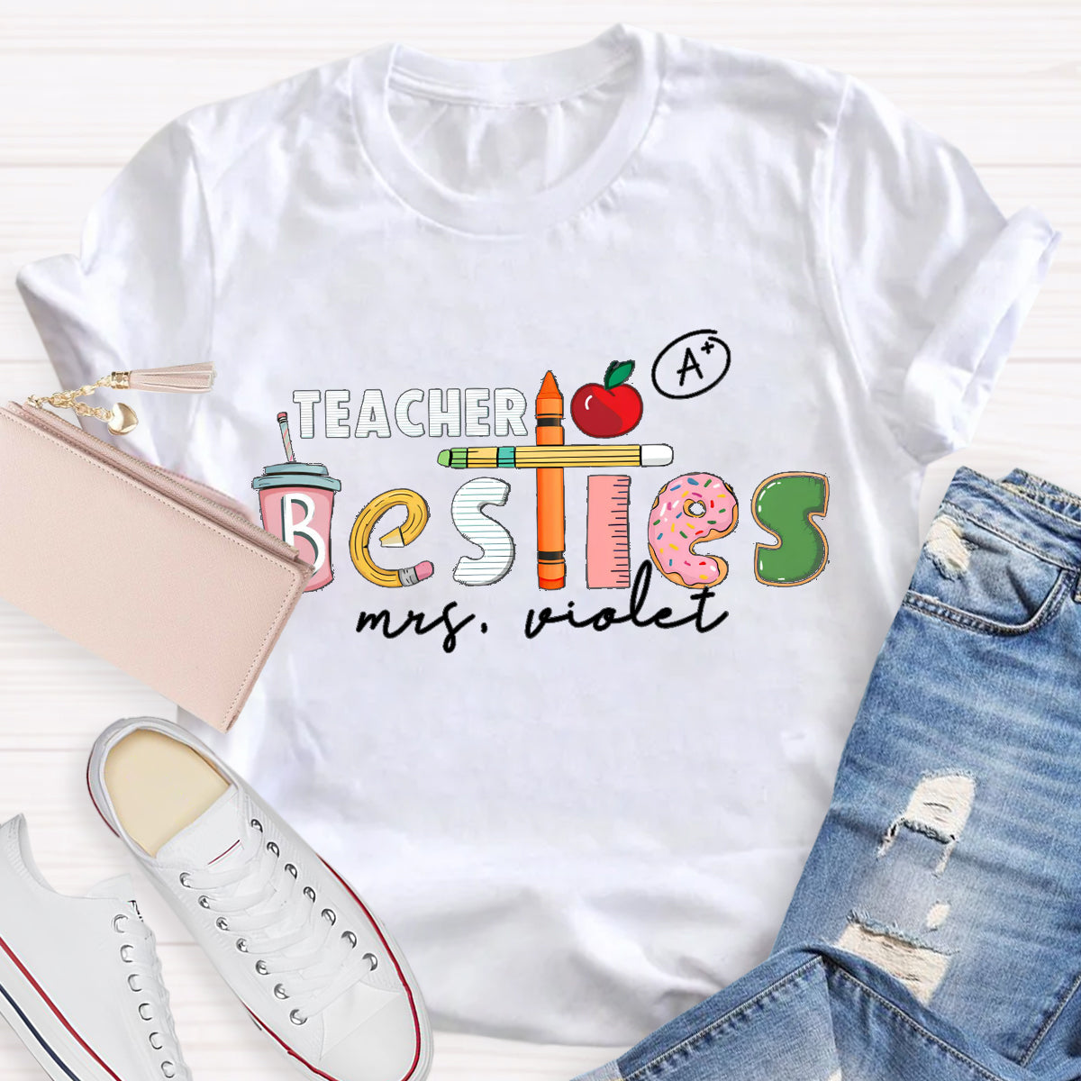 Personalized Name Apple Teacher T-Shirt