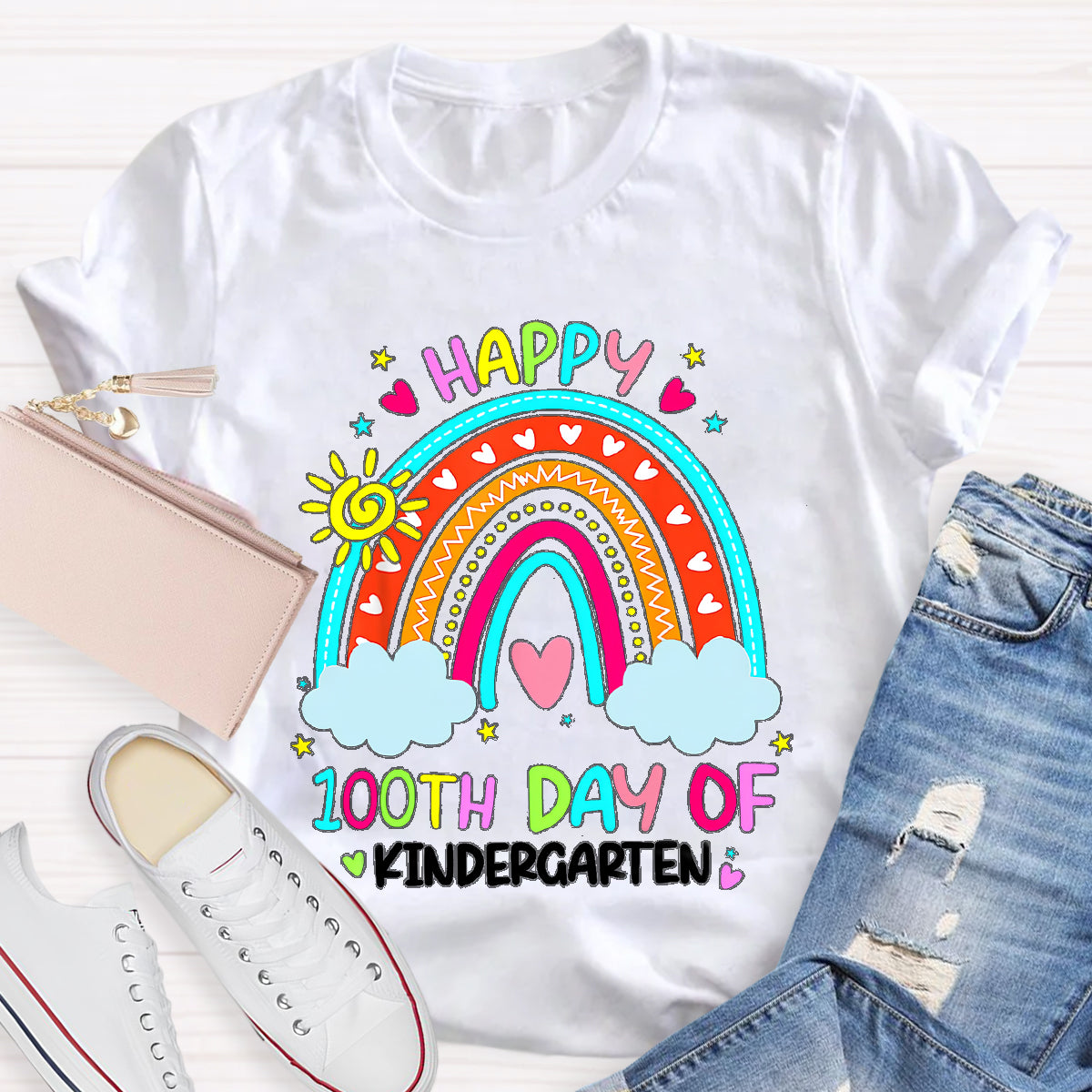 Personalized Grade Happy 100th Day Of Kindergarten Teacher T-Shirt