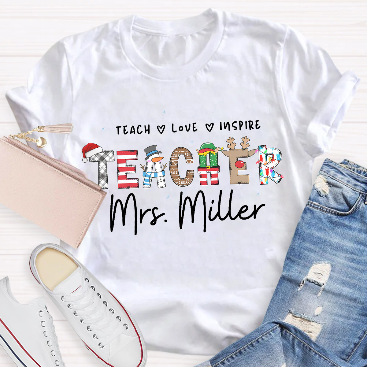 Personalized Teacher Name Teach Love Inspire T-Shirt